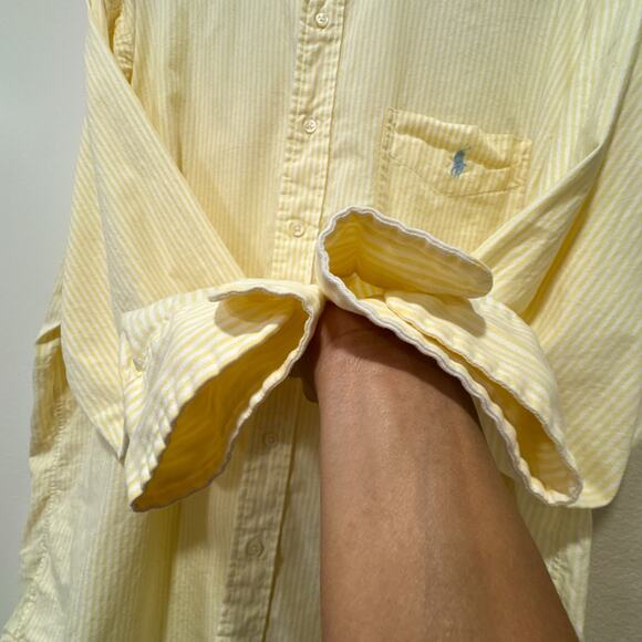 Vintage Ralph Lauren Big Shirt Yellow Stripe Cotton Button Down L - Picture 8 of 12